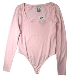 And Now This NWT Ponte Knit‎ Long Sleeve Scoop Neck Bodysuit Thong Pink Size M